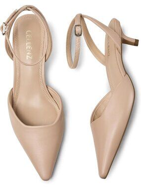 Women's Nude Elegant 2 Inch Comfortable Closed Toe Pumps Low Dressy Kitten Heel